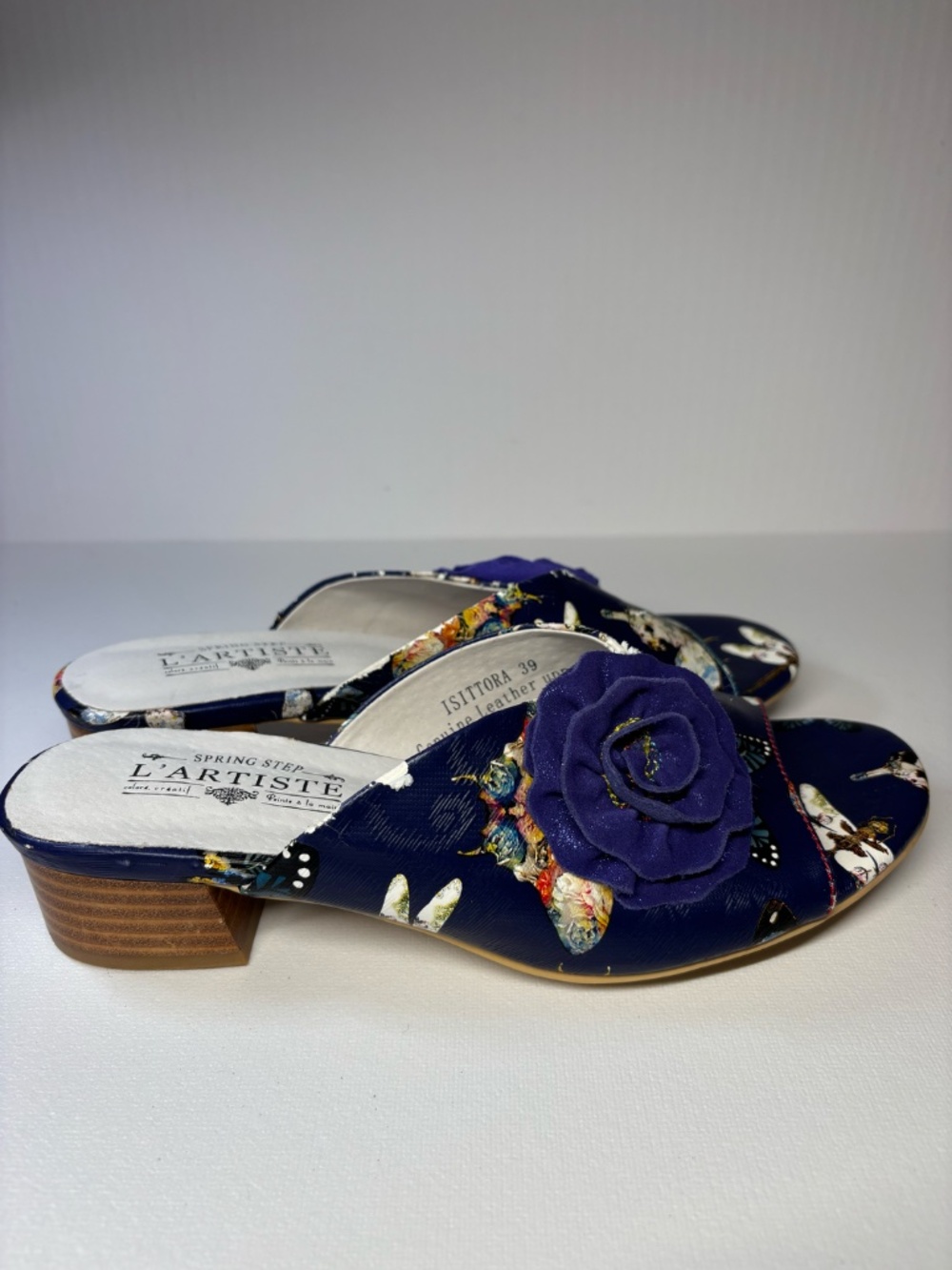 L’Artiste Spring Step Floral Dragonfly Sandal Size EU 39 Blue Leather Slip On - Picture 4 of 12